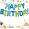 Blue Green Happy Birthday Balloons Banner 16 Inch Mylar Foil Letters Birthday Sign Bunting Reusable for Girls Boys Kids & Adults Birthday Decorations and Party Supplies